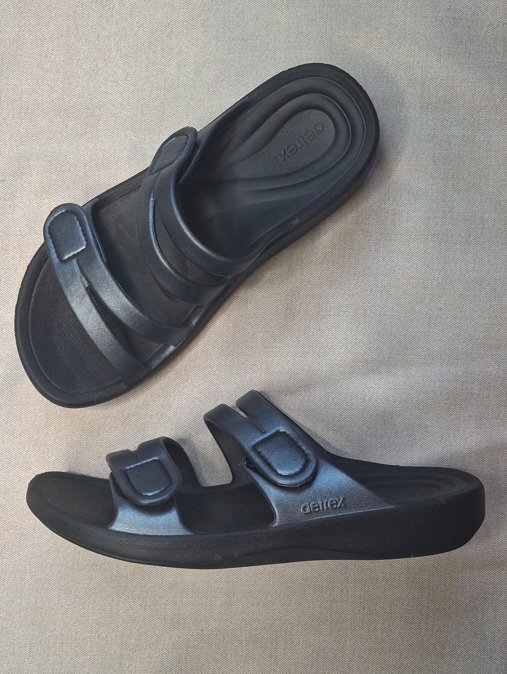 Aetrex Orthotic Slide Sandals Metallic Blue Navy Adjustable Straps Size 6 W